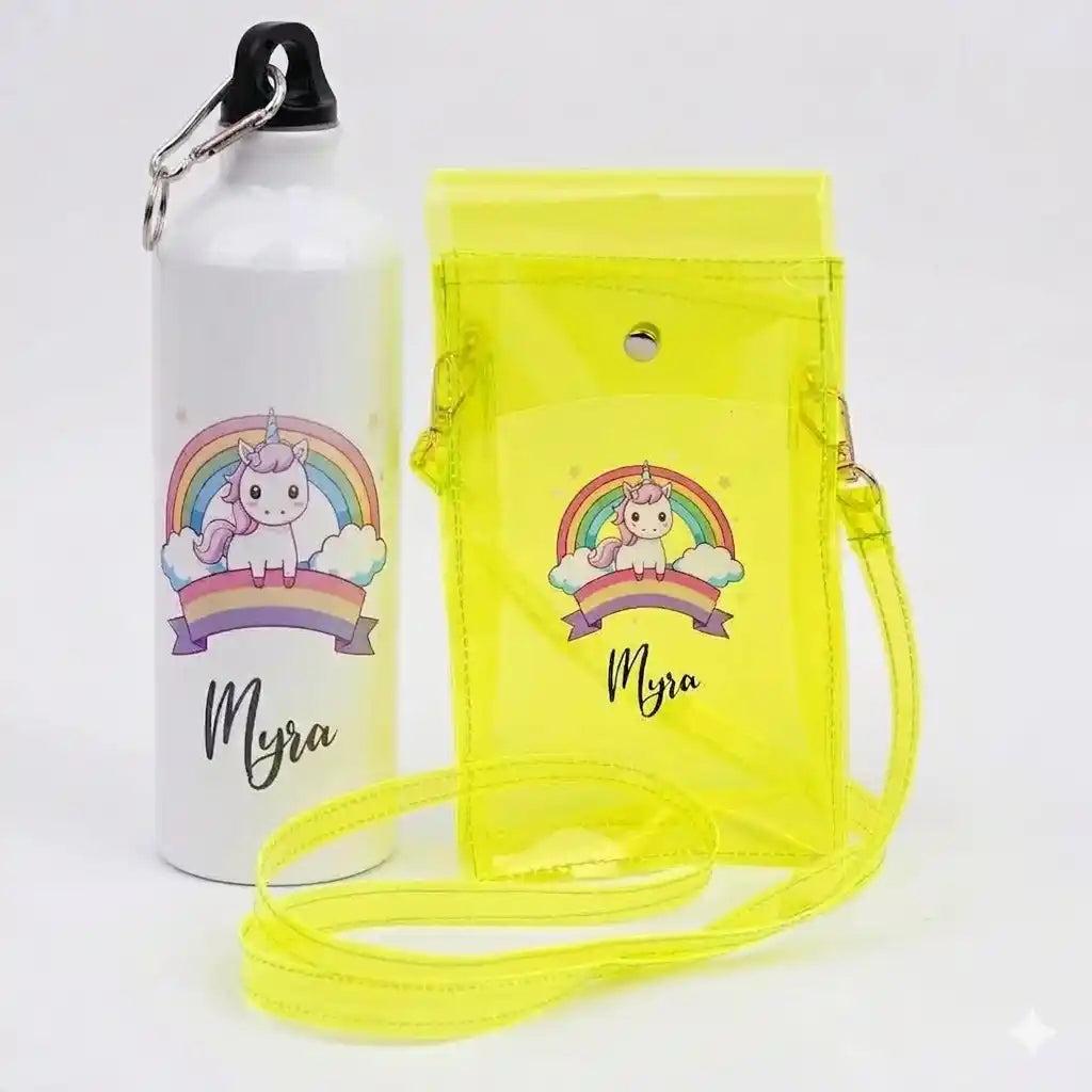 Personalised Jelly Sling Bag with Bottle Combo for Kids