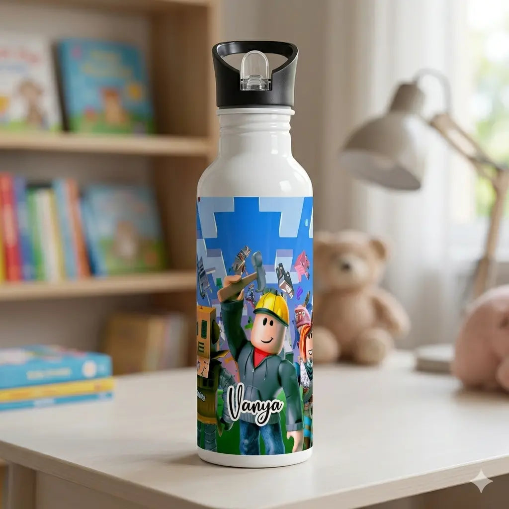 Personalised Printed Kids Stainless Steel Bottle With Straw