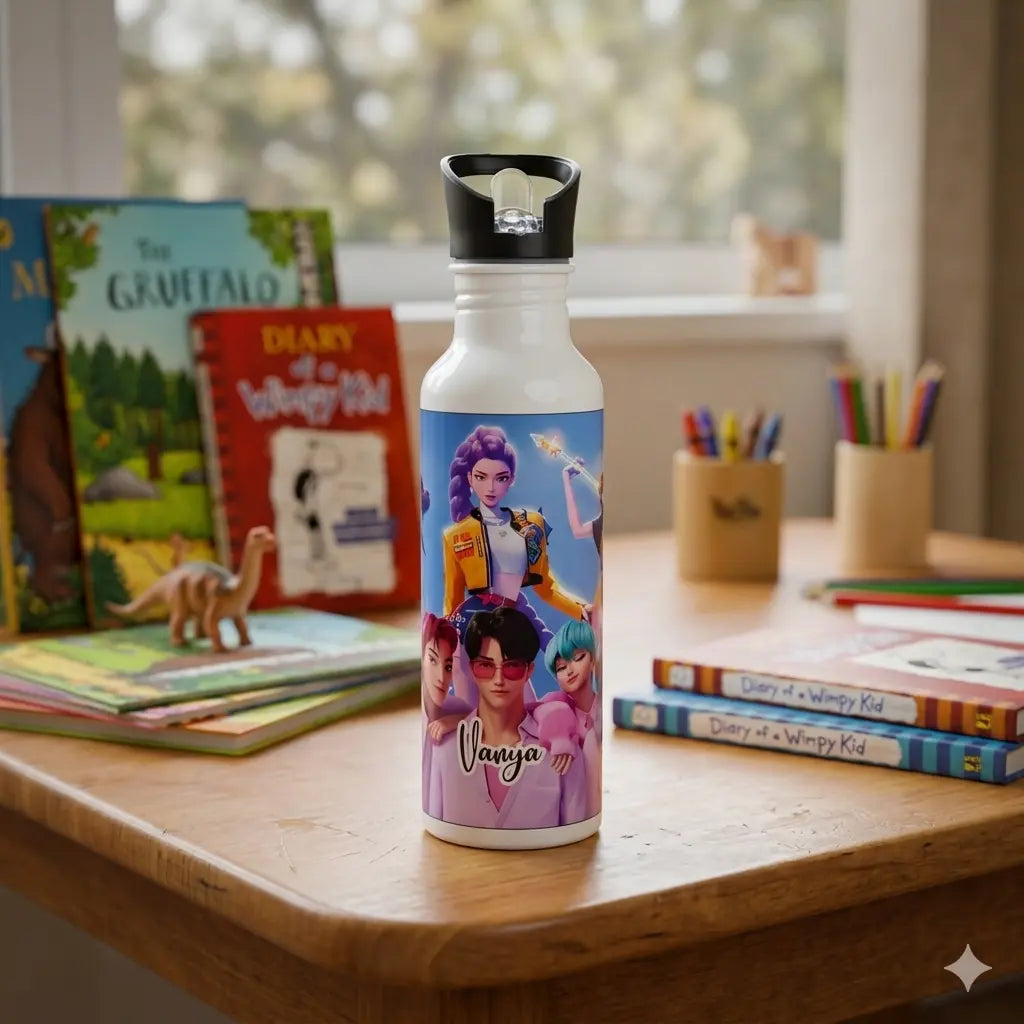 Personalised Printed Kids Stainless Steel Bottle With Straw