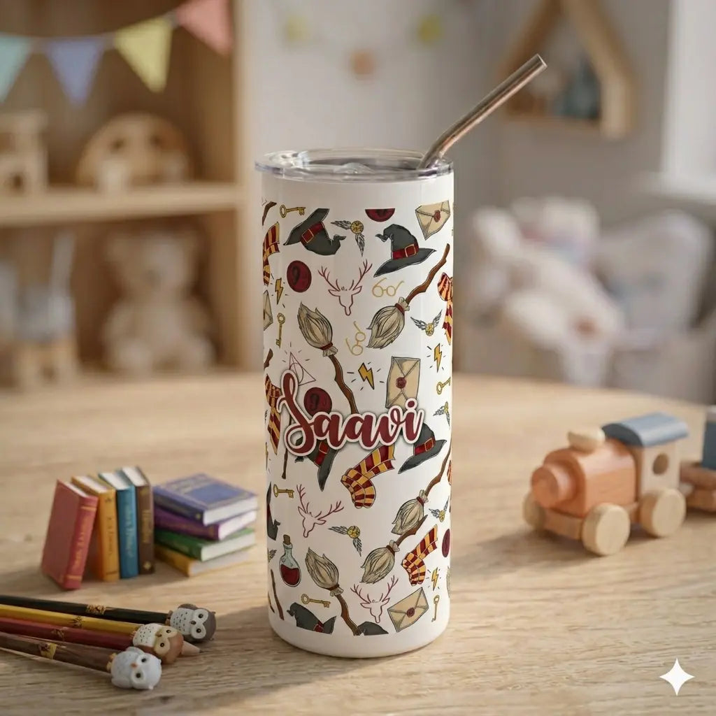 Personalised Slim Stainless Steel Tumbler with Straw