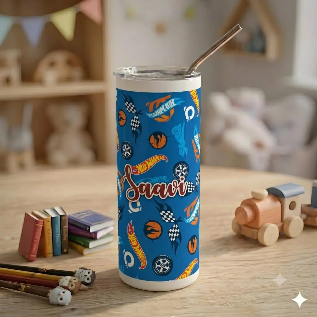 Personalised Slim Stainless Steel Tumbler with Straw