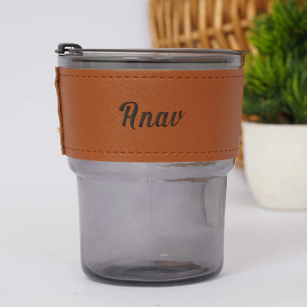 Personalized Glass Sipper with Leather Sleeve