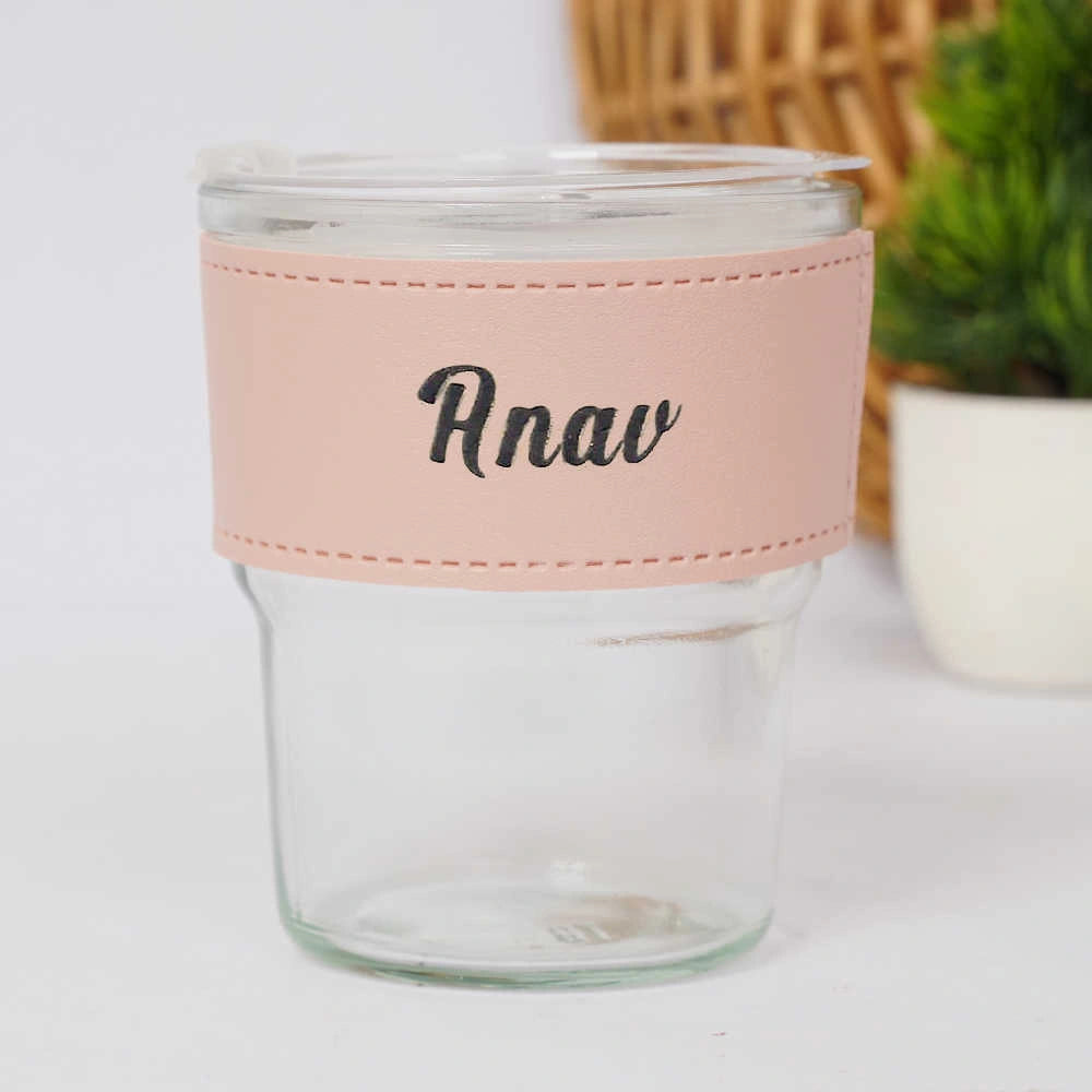 Personalized Glass Sipper with Leather Sleeve