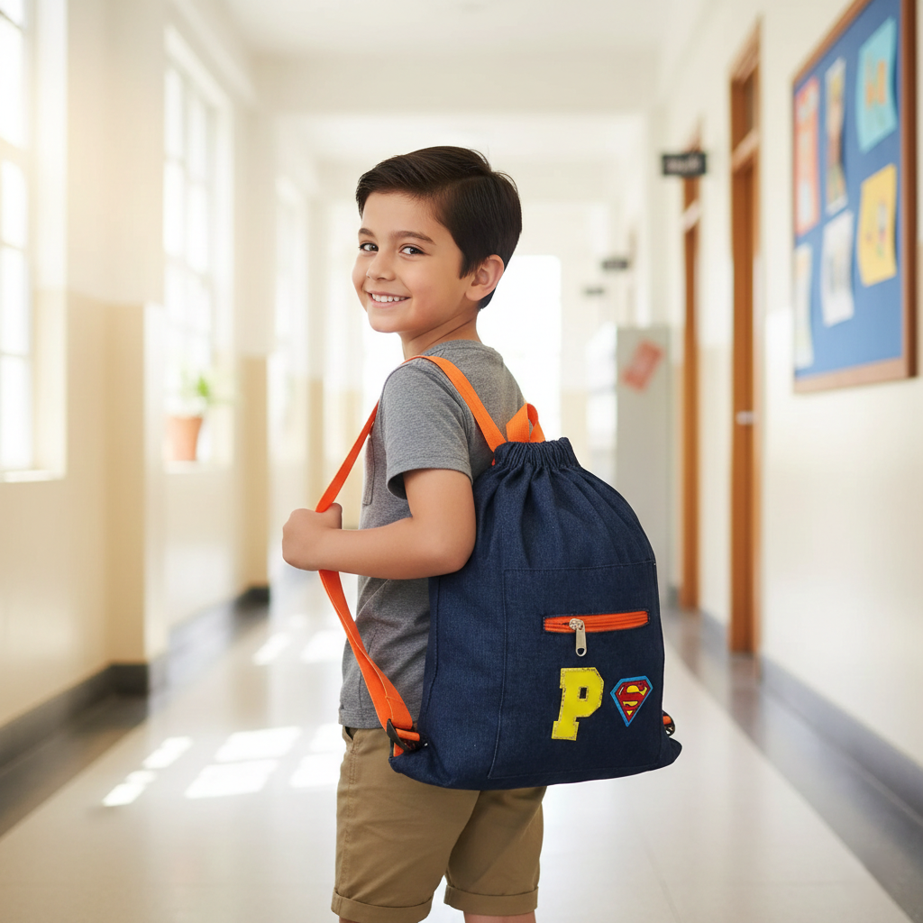 Denim Drawstring Bag for Kids