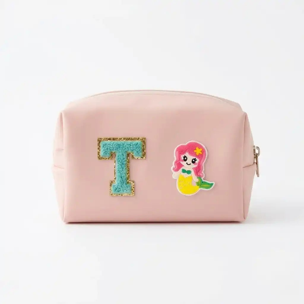Personalized PU Pouch with Patch and Initial Letter