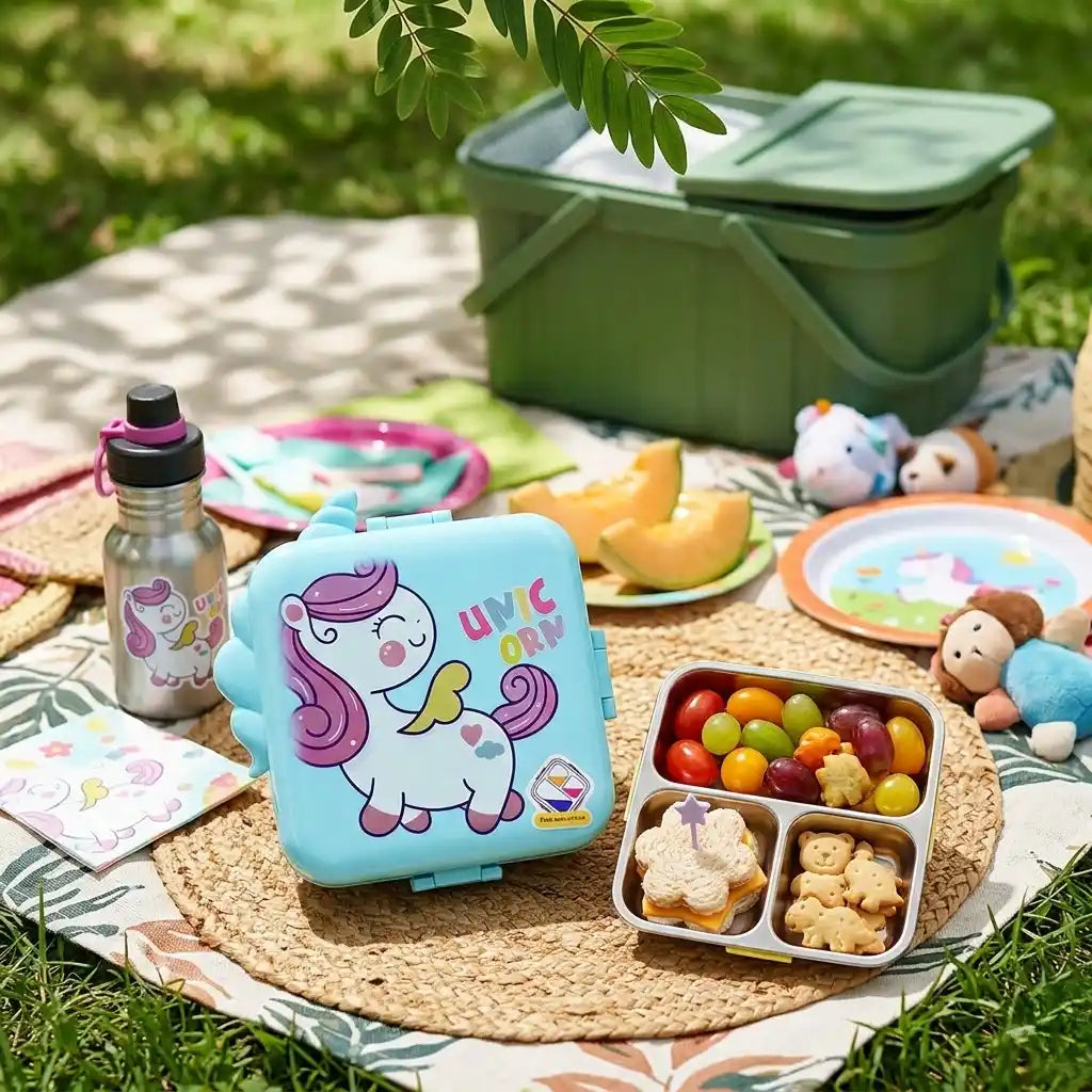 Personalized Unicorn Theme Steel Compartment Lunch Box for Kids