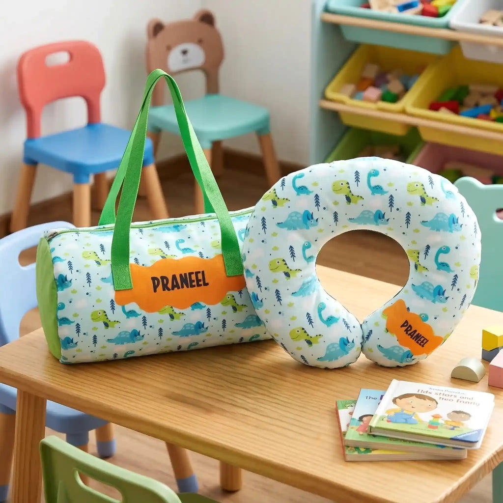 Personalized Duffle Bag with Neck Pillow Combo for Kids