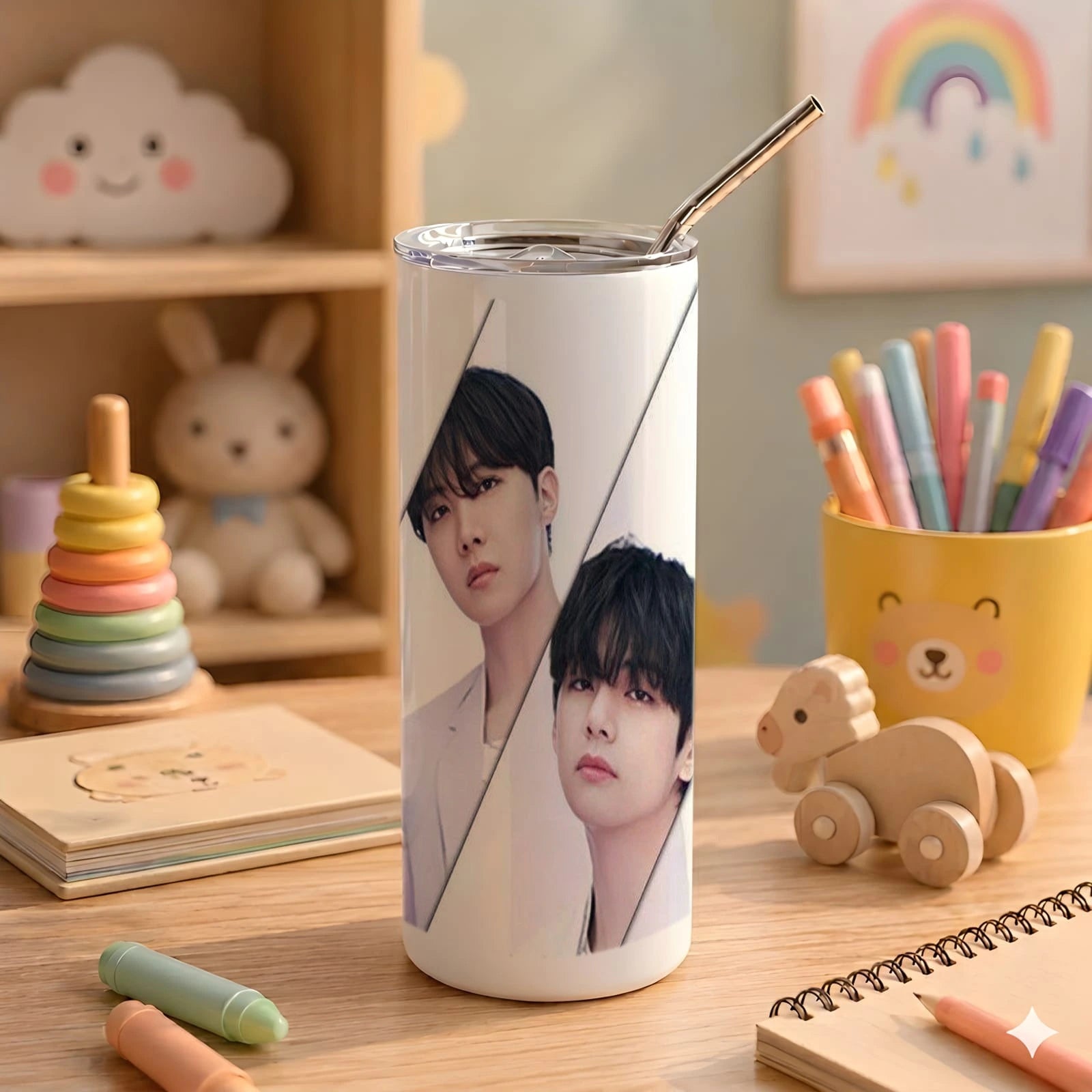 Personalised Slim Stainless Steel Tumbler with Straw