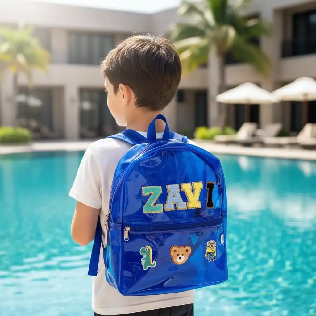 Personalized Kids Jelly Backpack with Patch and Initial Letter