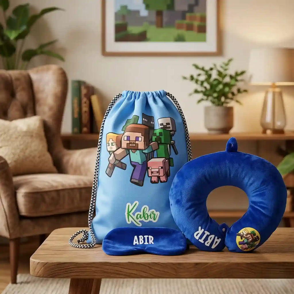 Personalised Drawstring Bag with Neck Pillow Combo for Kids