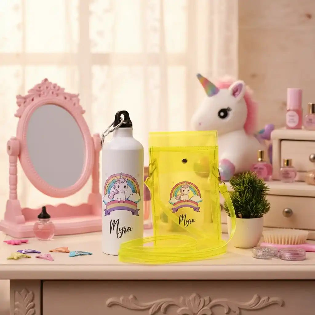 Personalised Jelly Sling Bag with Bottle Combo for Kids 