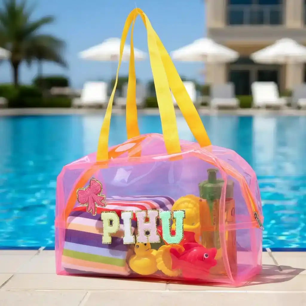 Personalised Kids Jelly Duffle Bag With Patch and Initial Letter 