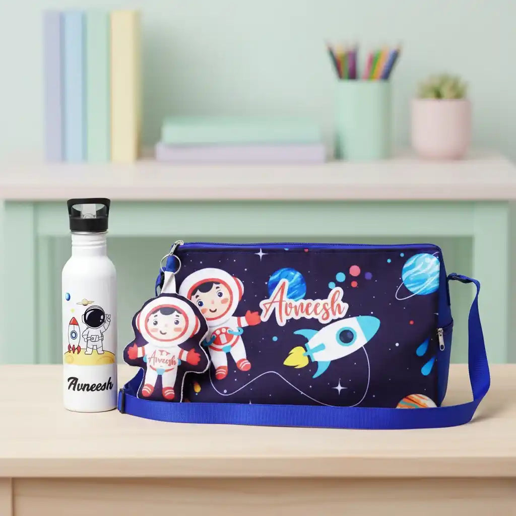 Personalised Kids Triangle Duffle Bag & Steel Bottle Combo