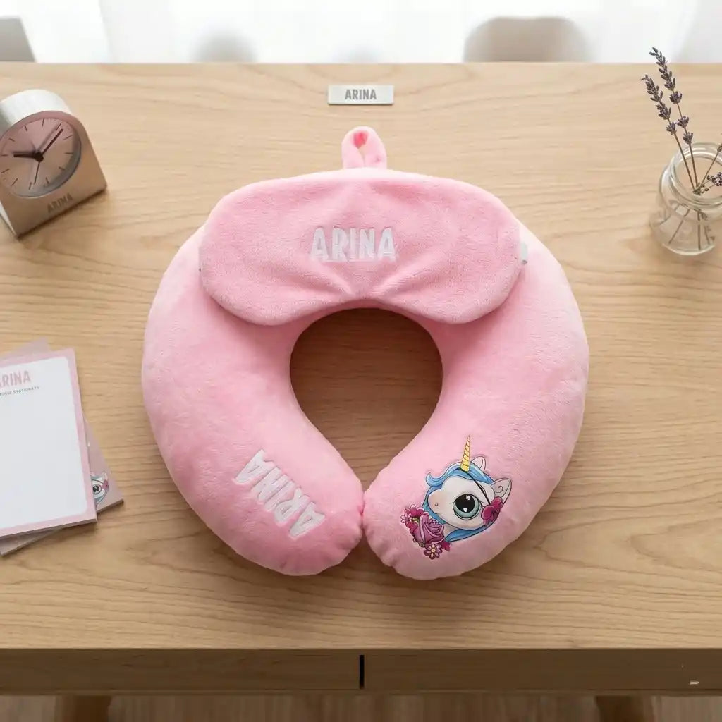 Personalised Neck Pillow with Eye Mask Combo Gift Set for Kids