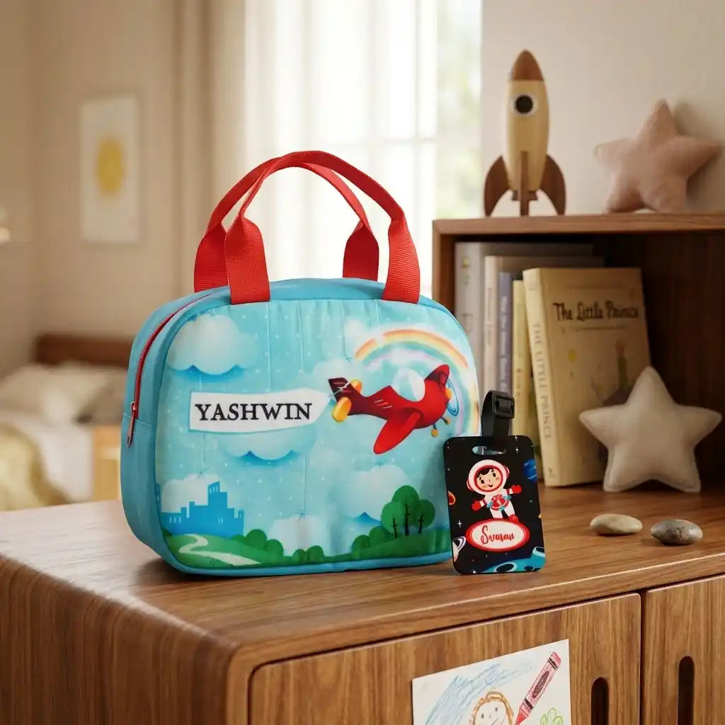Personalised Printed Kids Lunch Bag & Luggage Tag Combo