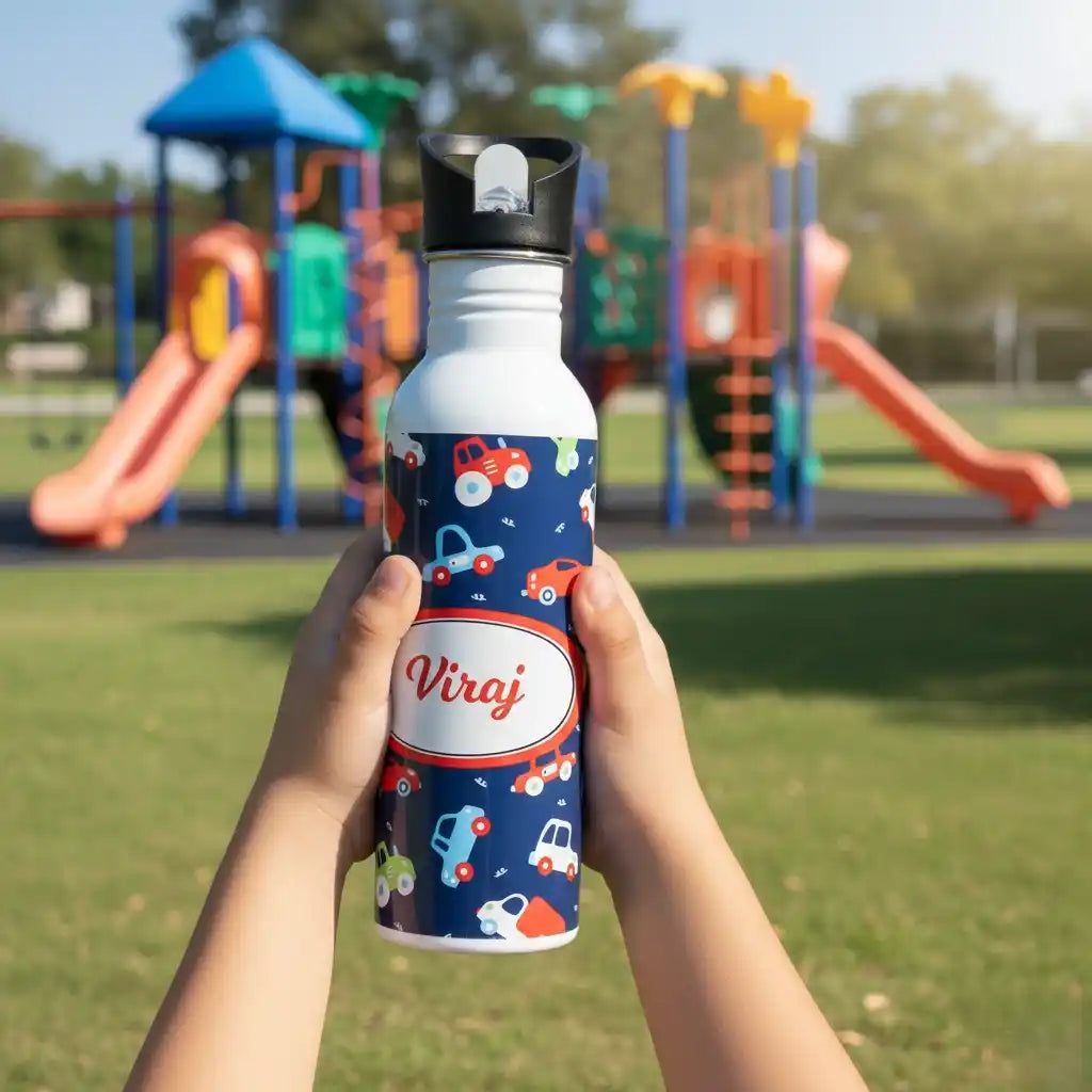Personalised Printed Kids Steel Bottle With Straw