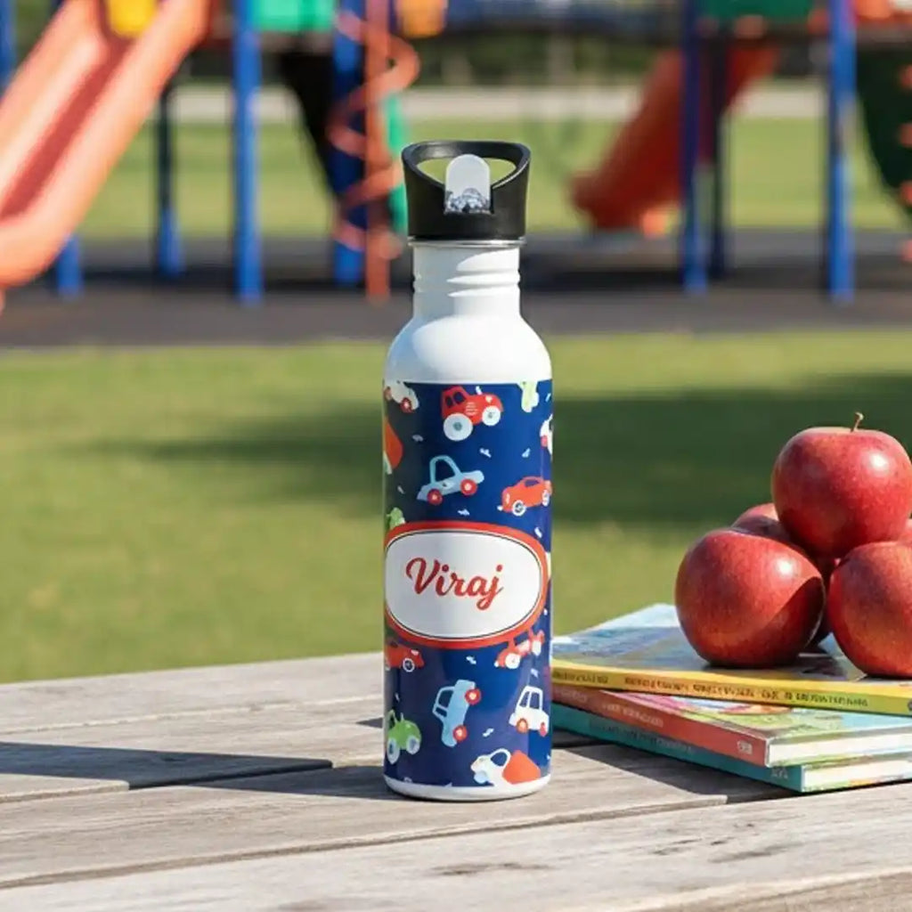 Personalised Printed Kids Steel Bottle With Straw