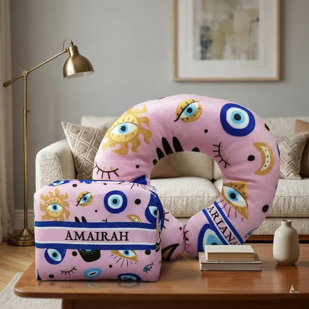 Personalised Printed Neck Pillow & Box Pouch Combo Gift Set