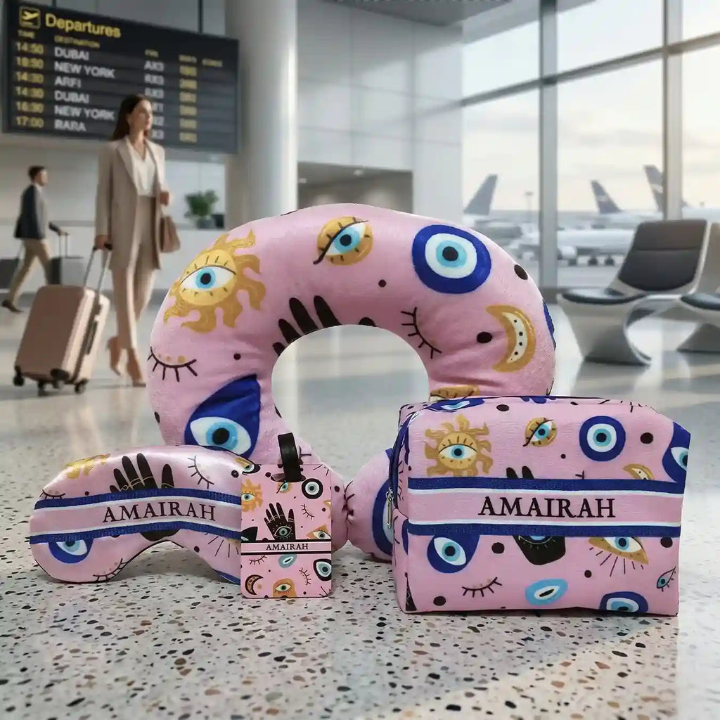 Personalised Printed Neck Pillow & Box Pouch Combo Gift Set for Kids