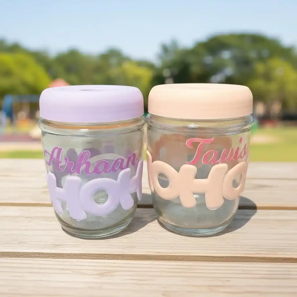 Personalised Hoho Printed Glass Tumbler with Lid and Straw - 450ml