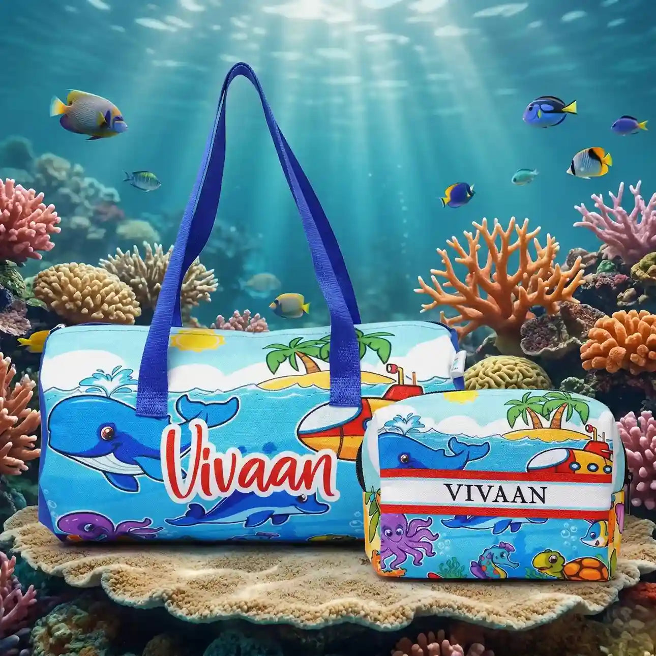 Personalised Kids Duffle Bag & Box Pouch Combo Gift Set