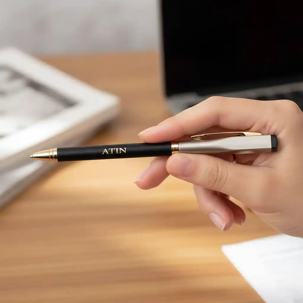 Personalized Black Golden Pen With Name Engraved