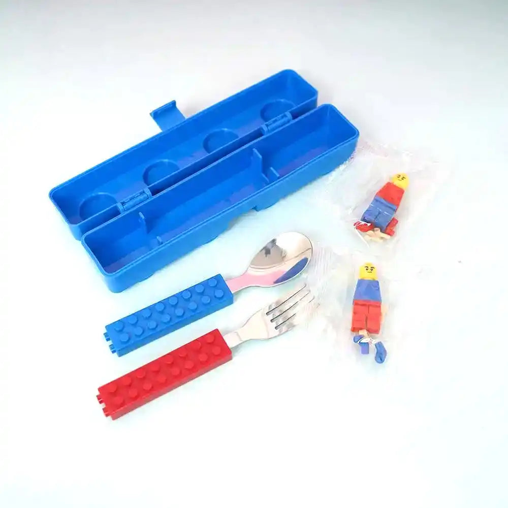 Personalized Lego-Themed Stainless Steel Spoon & Fork Set for Kids