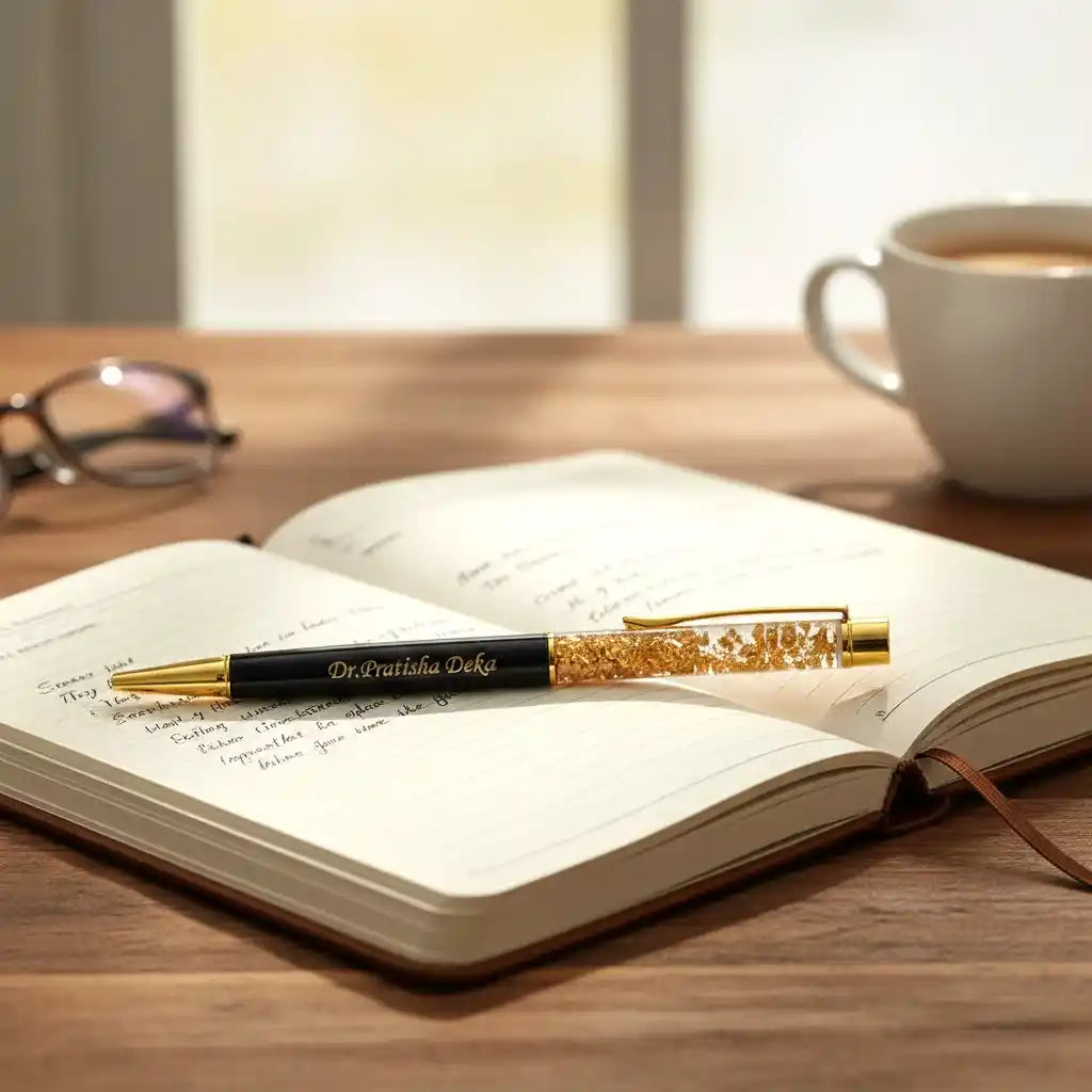 Personalized Metal Pen with Gold Flakes