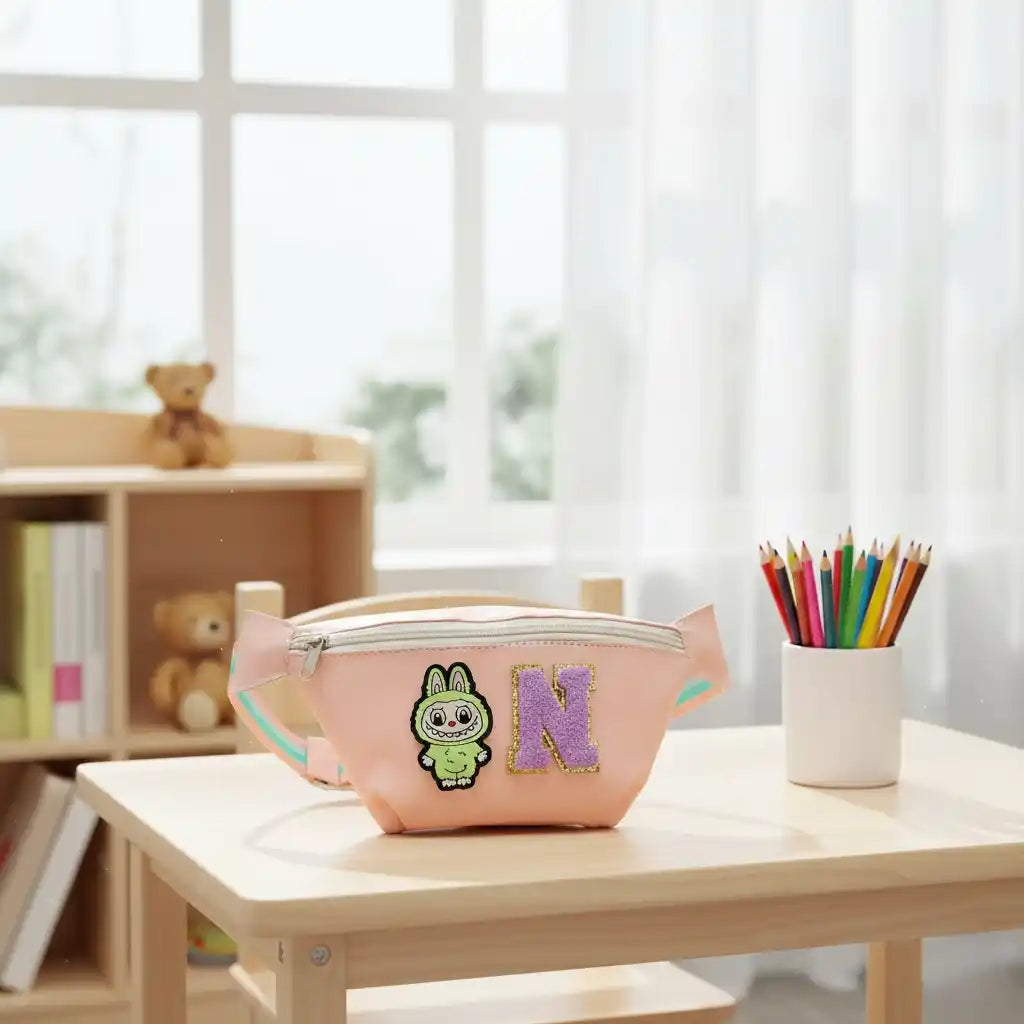 Personalized PU Pouch with Patch and Initial Letter for Kids