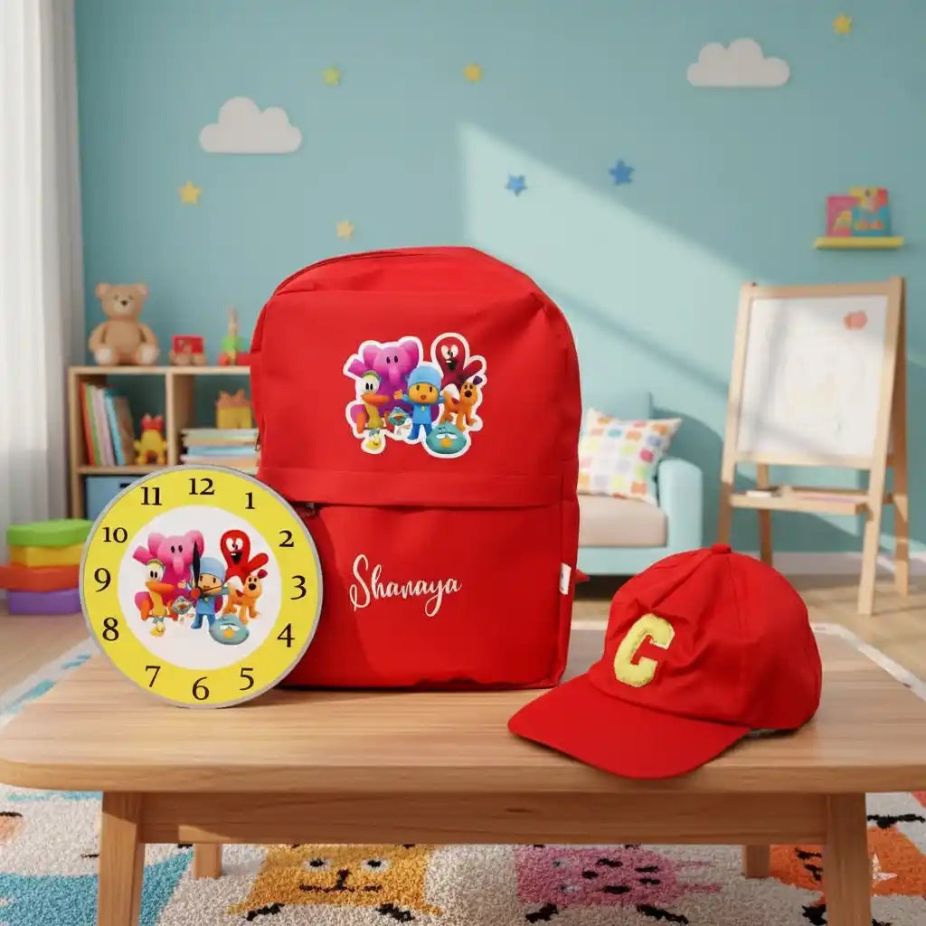 Personalized Printed Backpack with Cap Combo for Kids