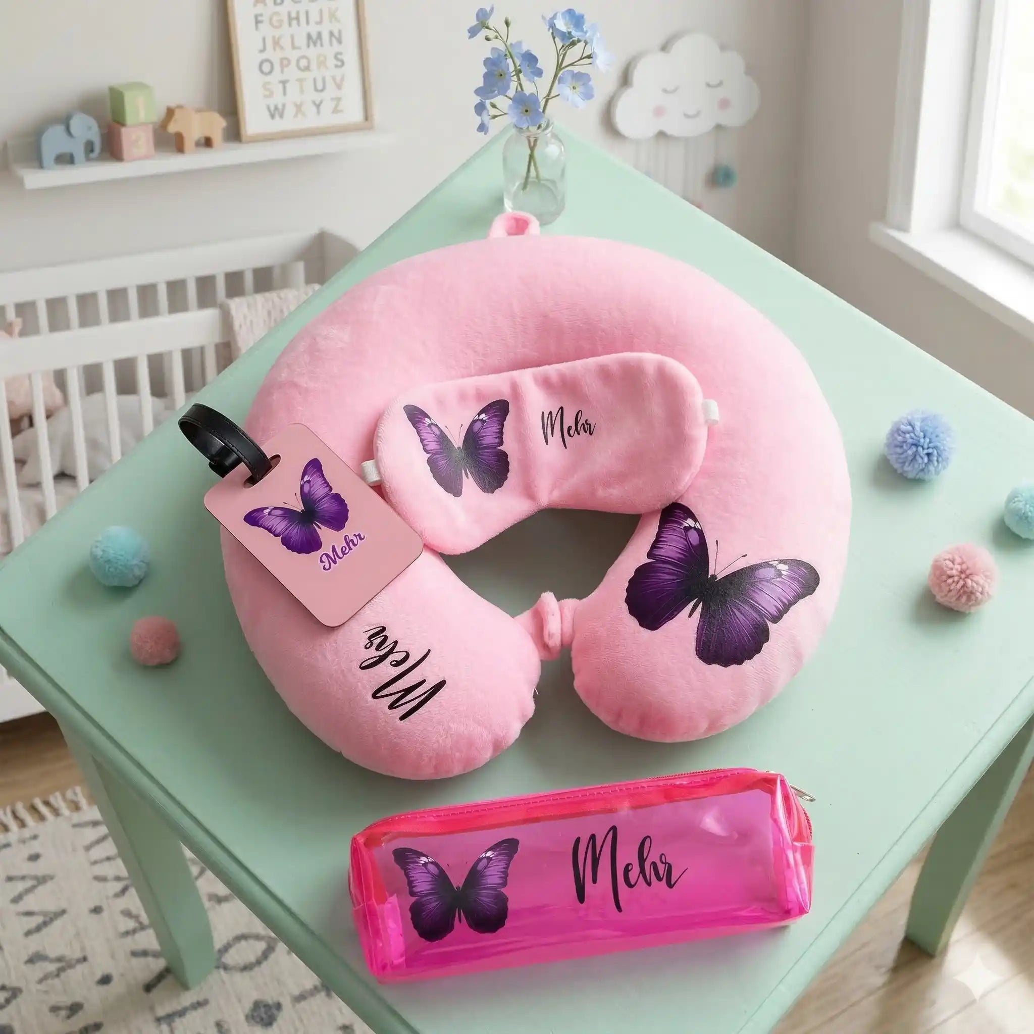 Personalized Printed Kids Neck Pillow Luggage Tag Combo