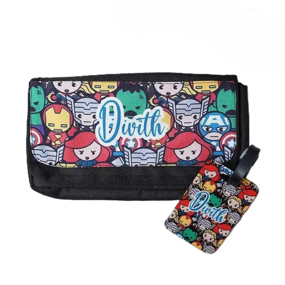 Personalized Printed Stationery Pouch with Luggage Tag Combo for Kids