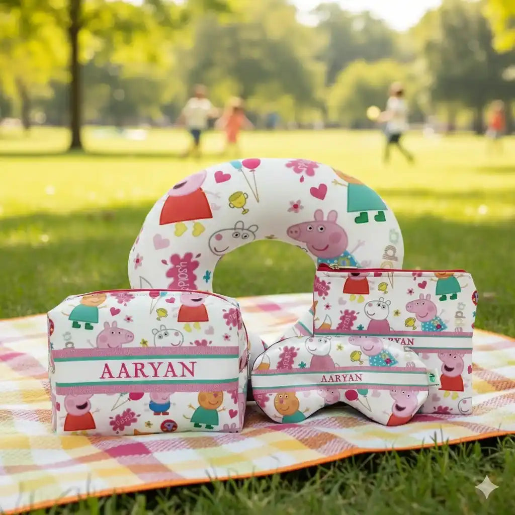 Personalized Cartoon Printed Neck Pillow Combo Gift Set for Kids