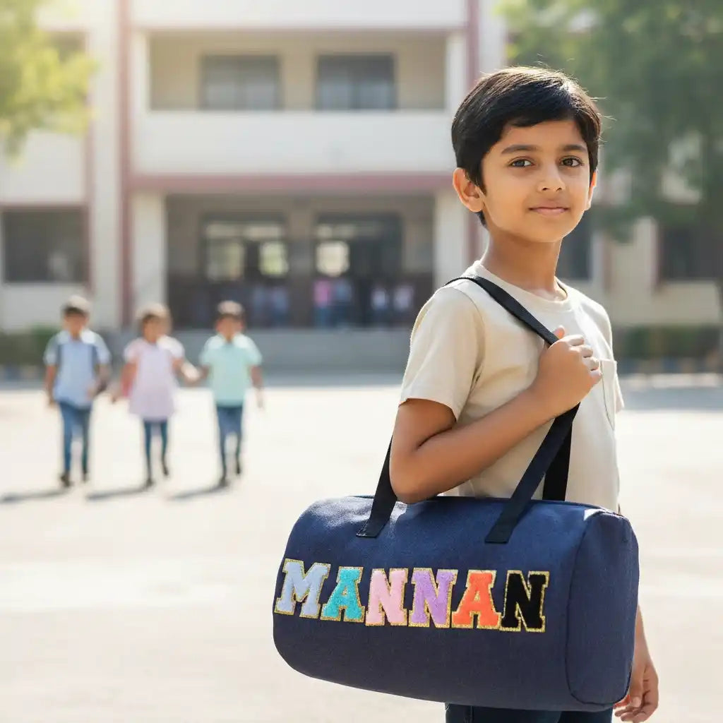Personalized Denim Duffle Bag for Kids