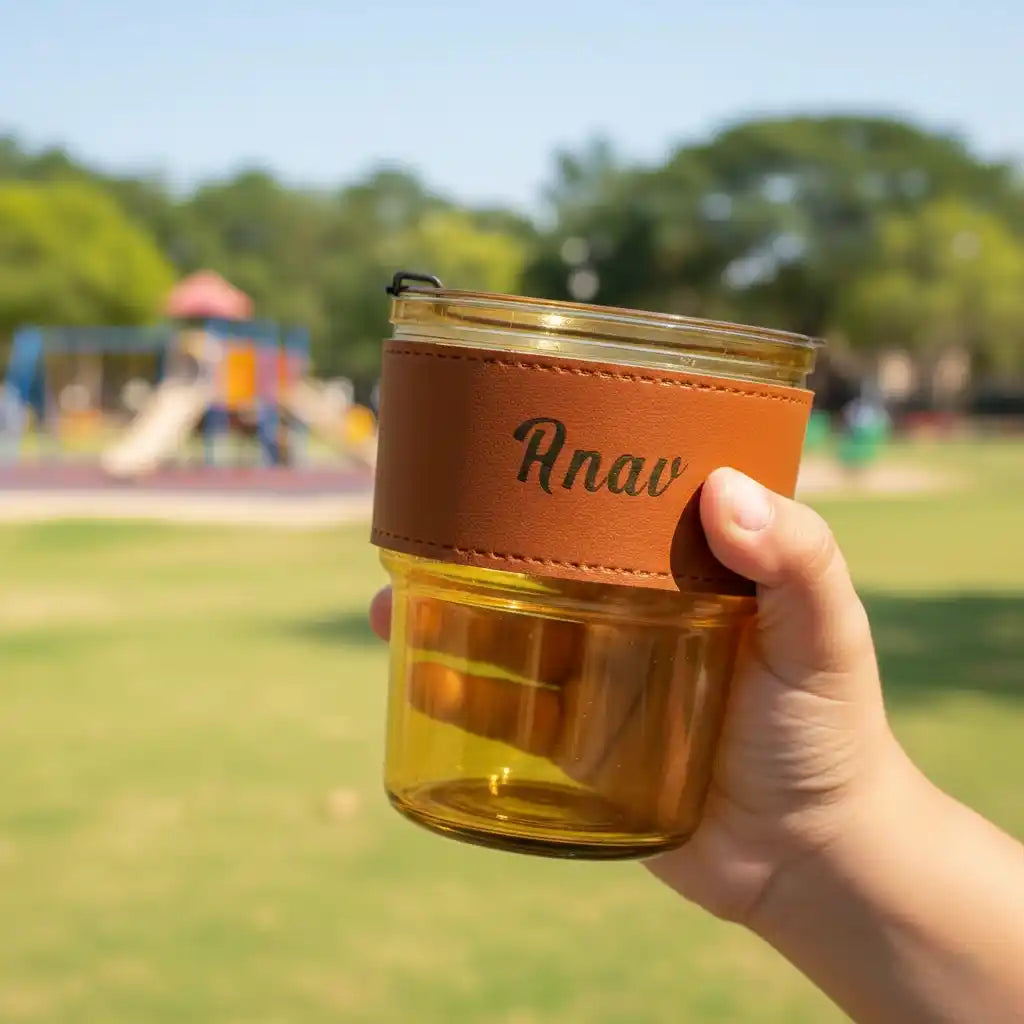 Personalized Glass Sipper with Leather Sleeve