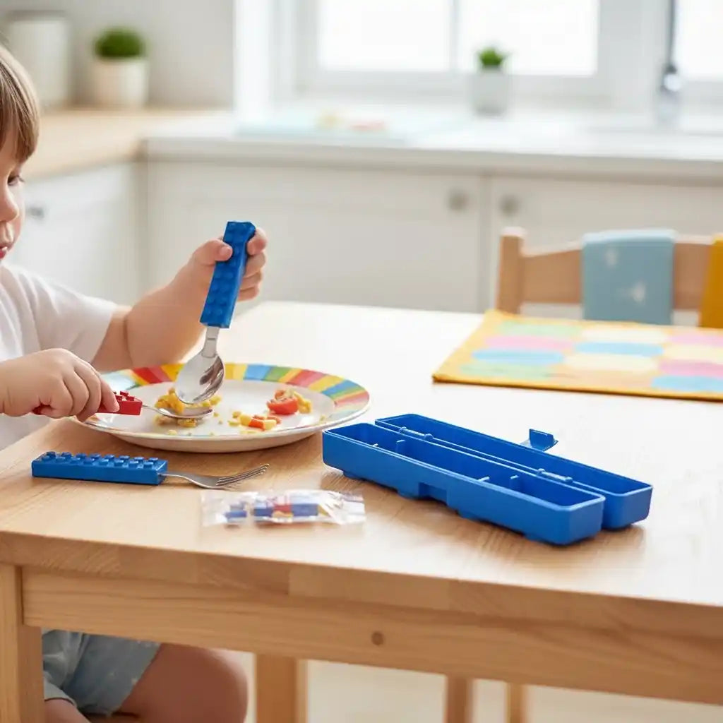 Personalized Lego-Themed Stainless Steel Spoon & Fork Set for Kids