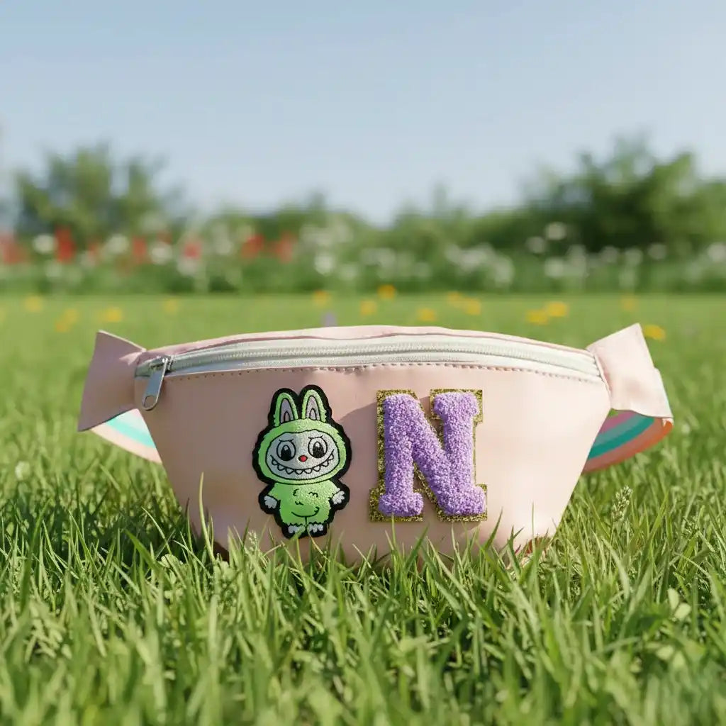 Personalized PU Pouch with Patch and Initial Letter for Kids
