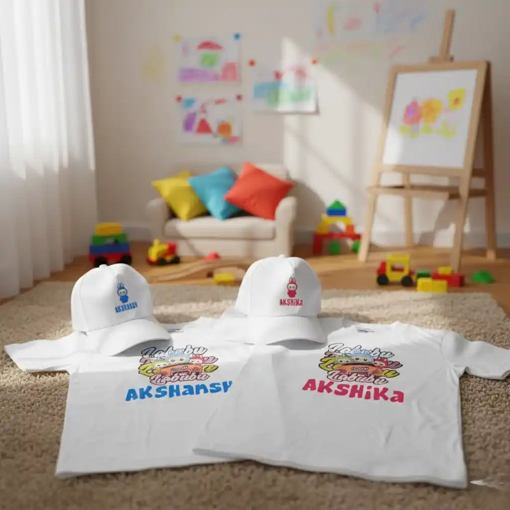 Personalized Printed Kids T-Shirt With Cap Combo