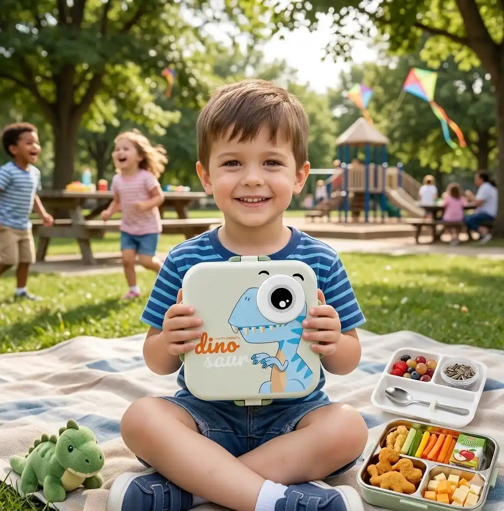 Personalized Stainless Steel Dino Theme Lunch Box for Kids