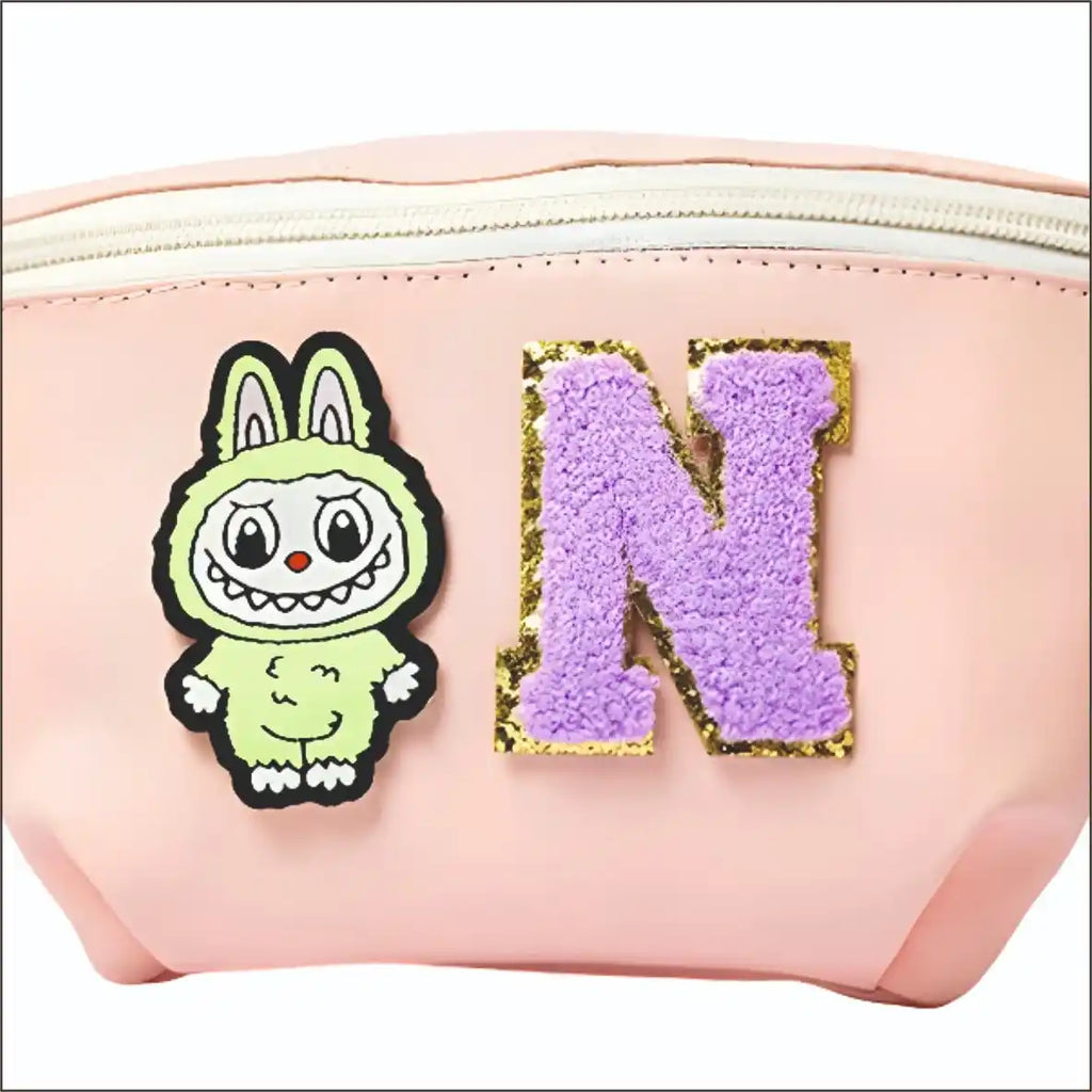 Personalized PU Pouch with Patch and Initial Letter for Kids
