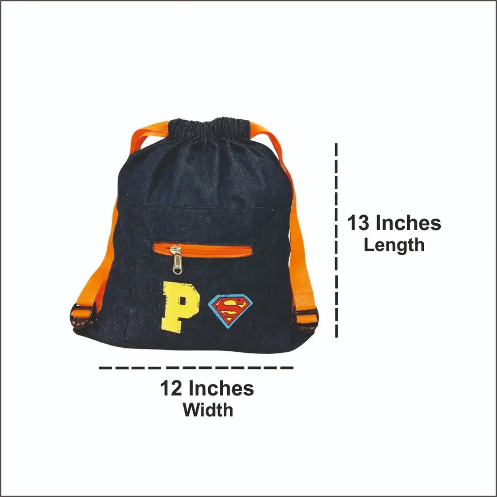 Personalized Denim Drawstring Bag for Kids